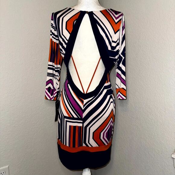 VTG Y2K Baby Phat Dress Women's Large Multicolor Retro Mod Geometric Cutout Back - Picture 3 of 11